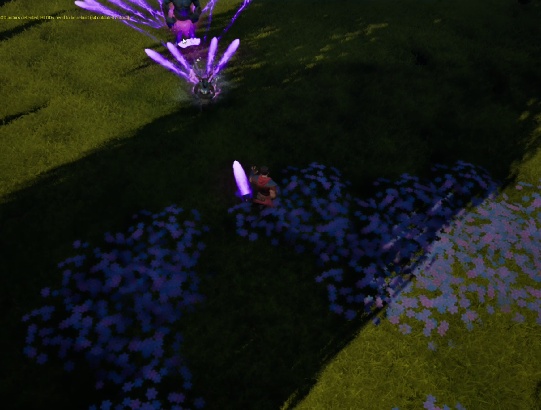 Arcane Isle combat encounter in a flower-filled forest