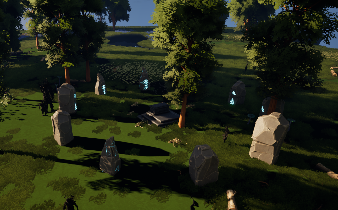 Arcane Isle forest area with rune-marked stones and paths