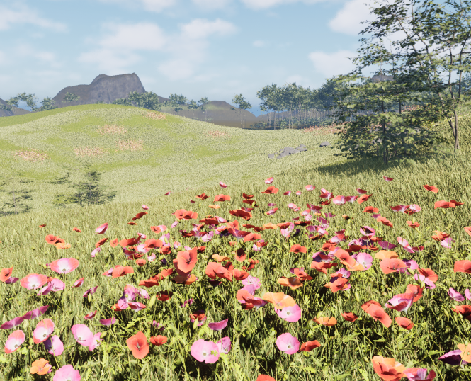 Photorealistic plains biome with detailed grass and flowers